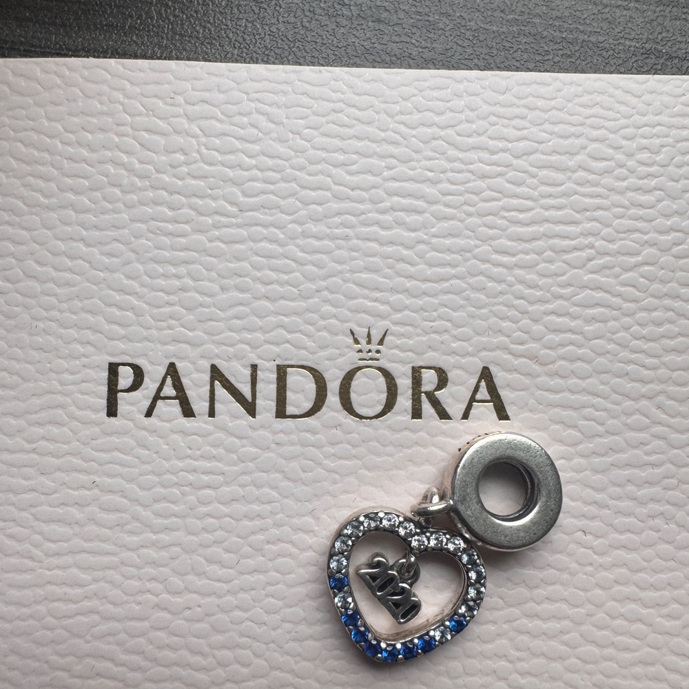 Pandora Silver and Blue Heart Charm Bracelet